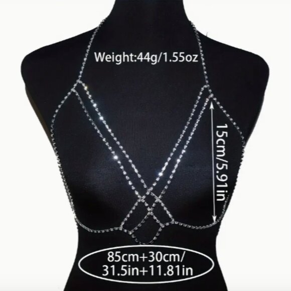 Silver Rhinestone Layered Bra Chain Body Jewelry - Picture 7 of 7